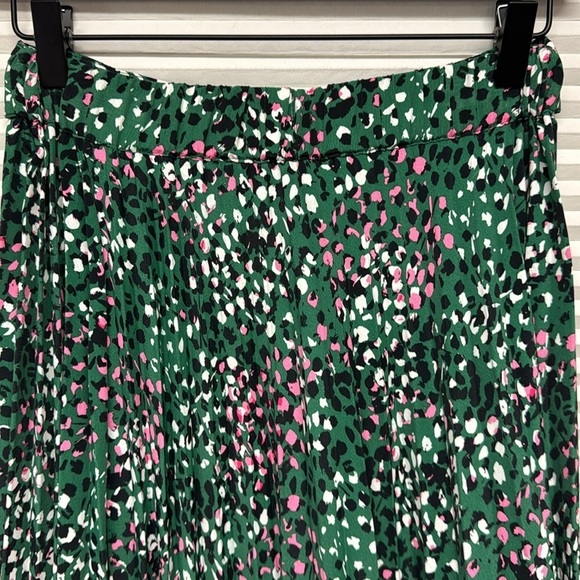 Topshop Green Pink Painted Spot Pleated Asymmetrical Midi Skirt - Picture 8 of 12